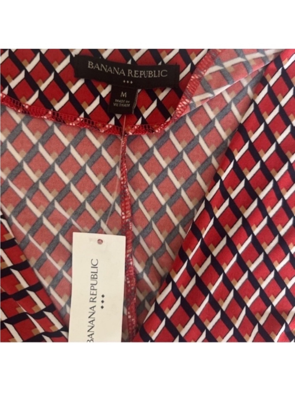 NWT Banana Republic Sleeveless Women’s Red and Navy Geometric Wrap Dress - Picture 15 of 16